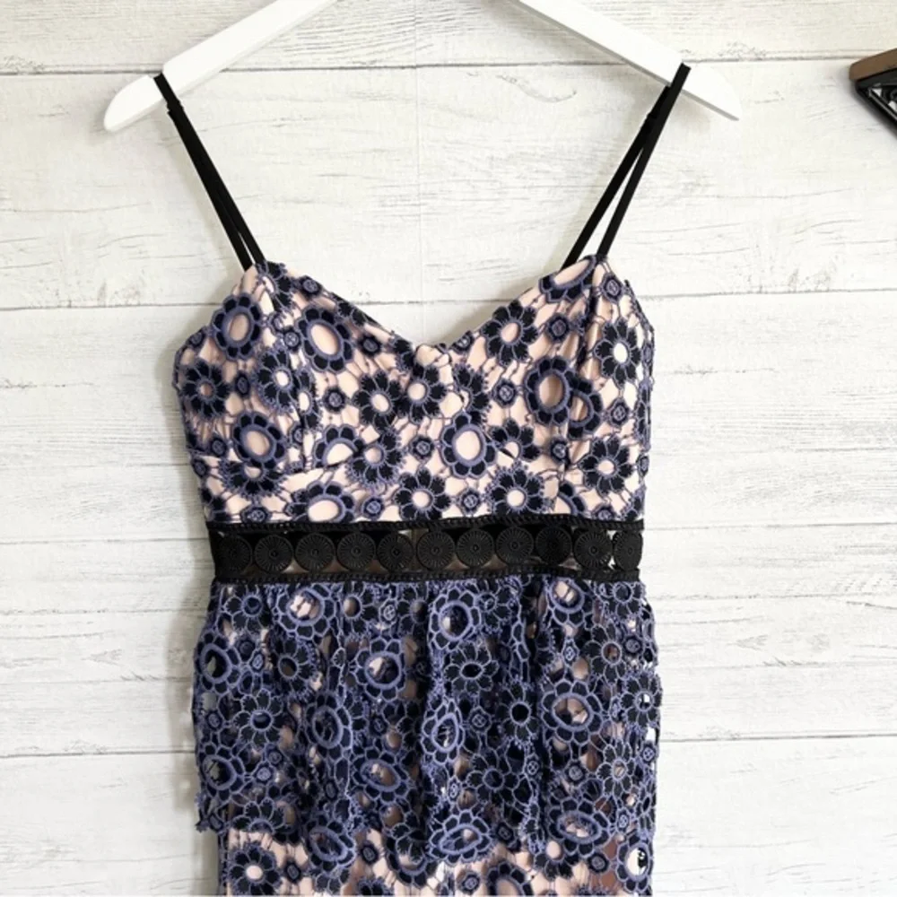 Just Me Lavender and Black Overlay Floral Lace Ruffle Dress - Picture 8 of 17